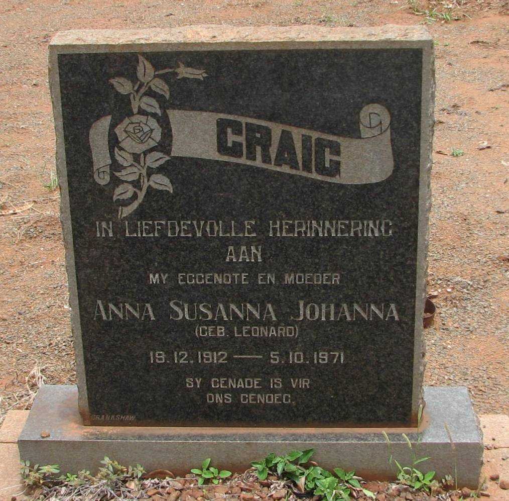 CRAIG Anna Susanna Johanna nee LEONARD 1912-1971