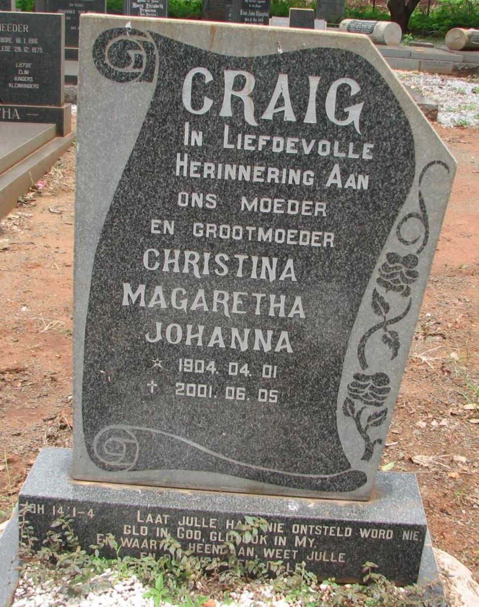 CRAIG Christina Magaretha Johanna 1904-2001