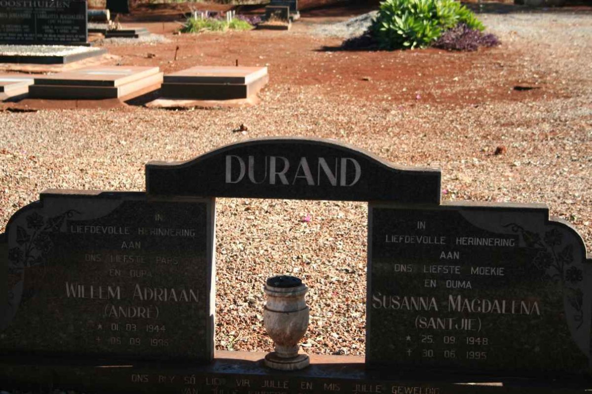 DURAND Willem Adriaan 1944-1996 &amp; Susanna Magdalena 1948-1995
