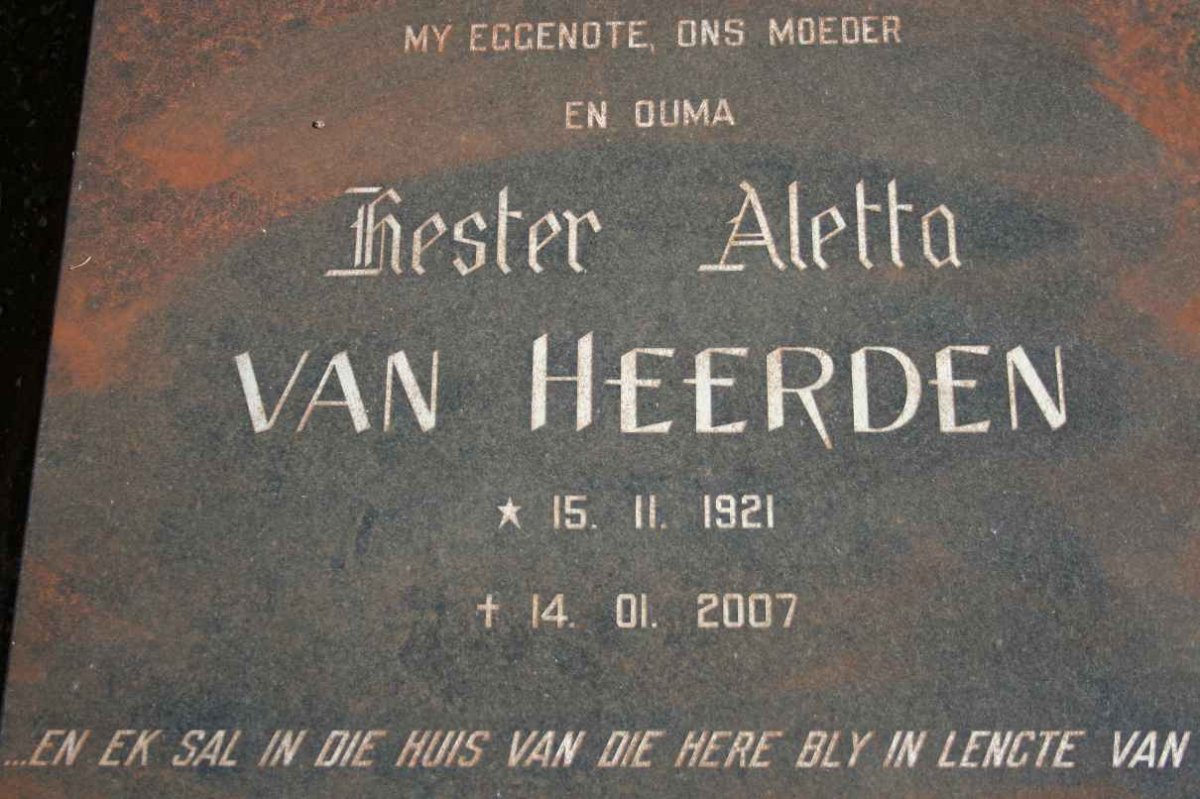 HEERDEN Hester Aletta, van 1921-2007