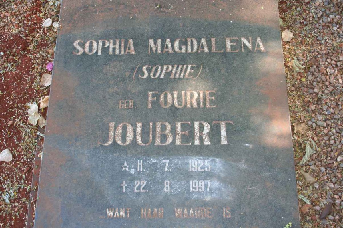 JOUBERT Sophia Magdalena nee FOURIE 1925-1997