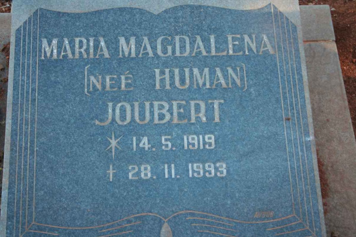 JOUBERT Maria Magdalena nee HUMAN 1919-1993