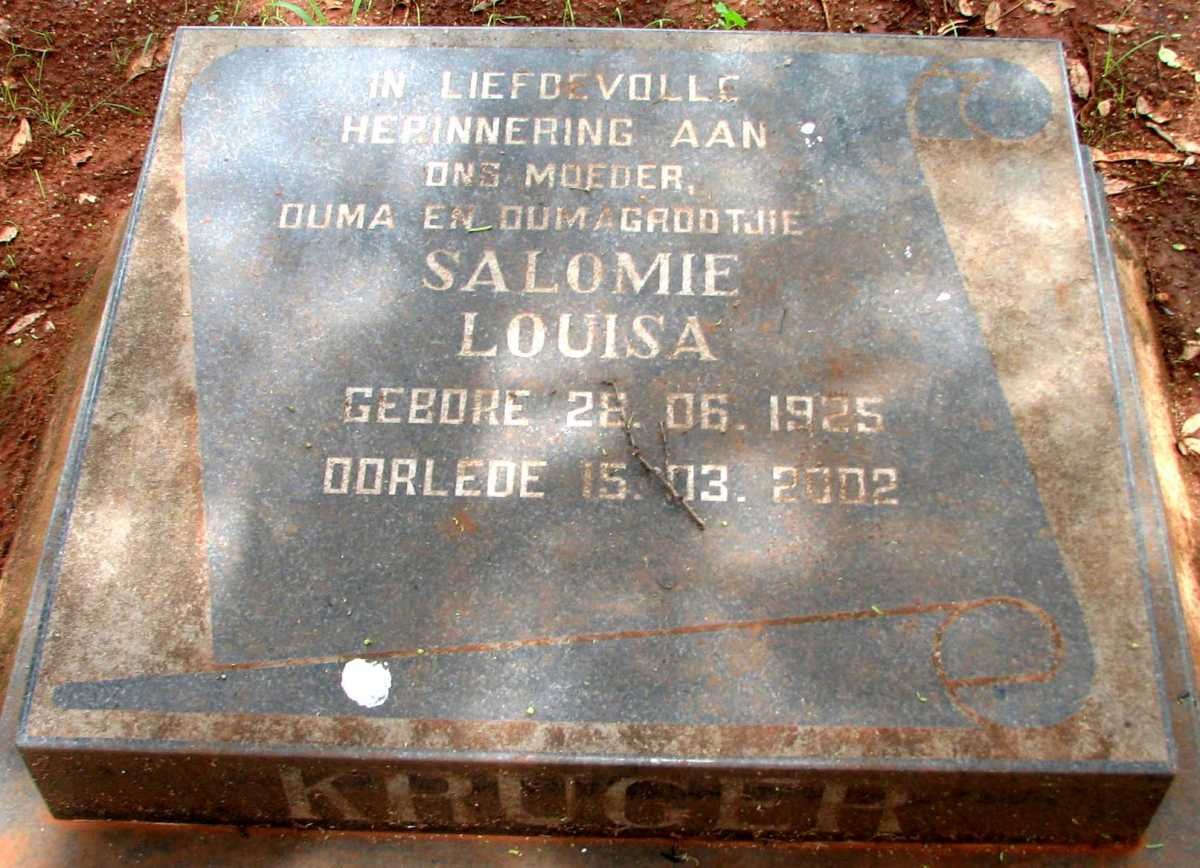 KRUGER Salomie Louisa 1925-2002