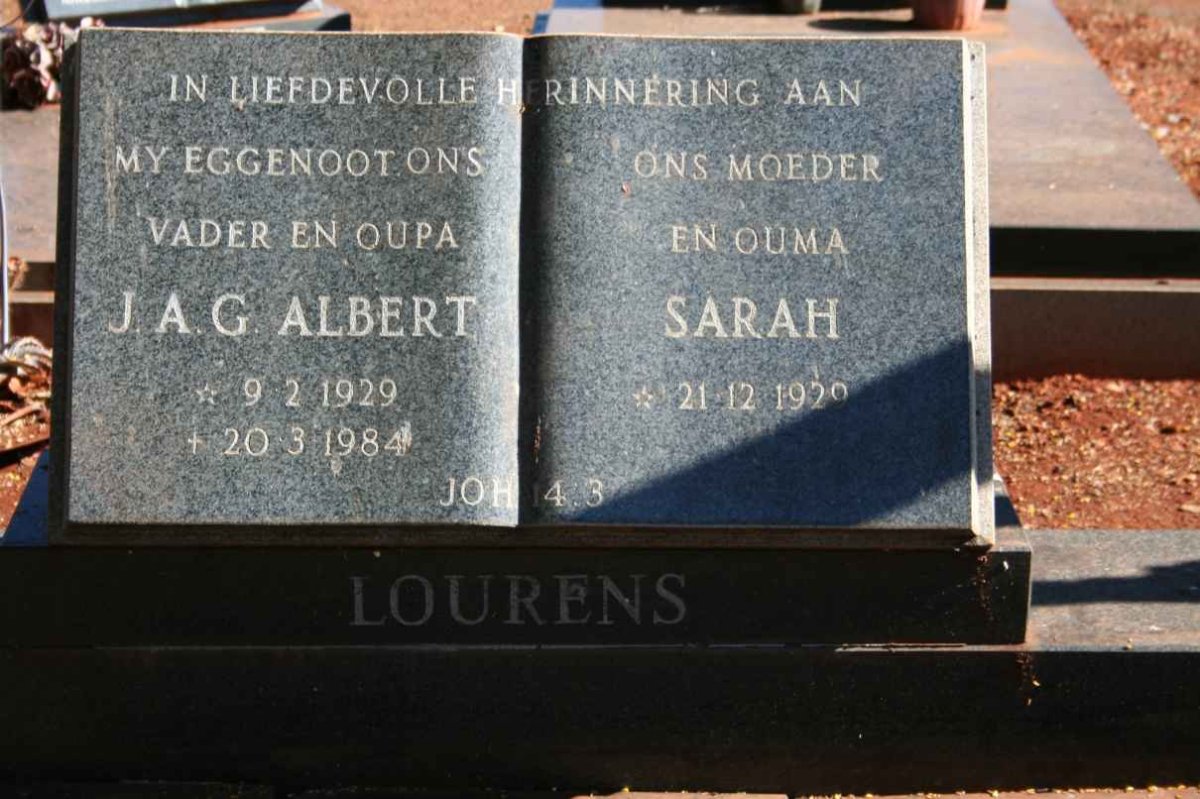 LOURENS J.A.G. 1929-1984 &amp; Sarah 1929-