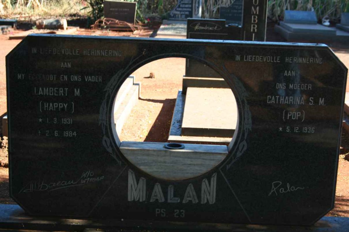 MALAN Lambert M. 1931-1984 &amp; Catharina S.M. 1936-