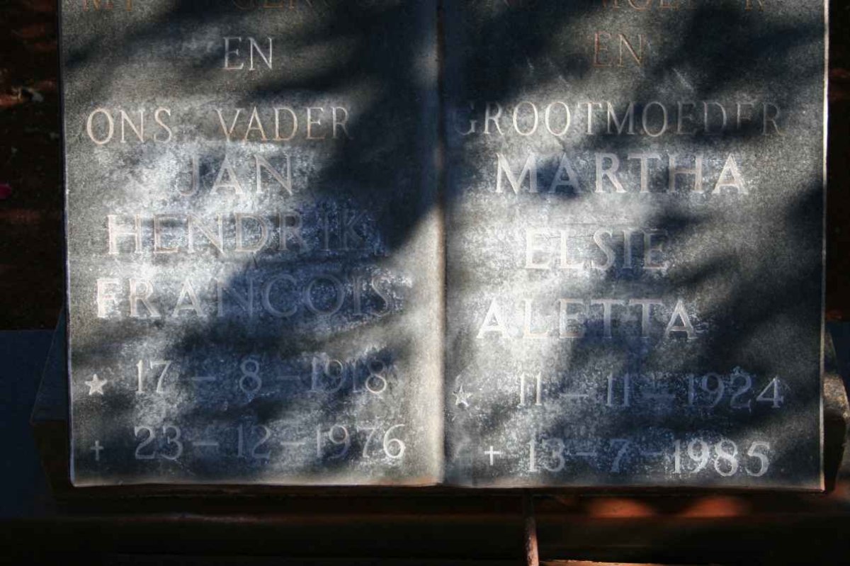 MERWE Jan Hendrik Francois, van der 1918-1976 &amp; Martha Elsie Aletta 1924-1985