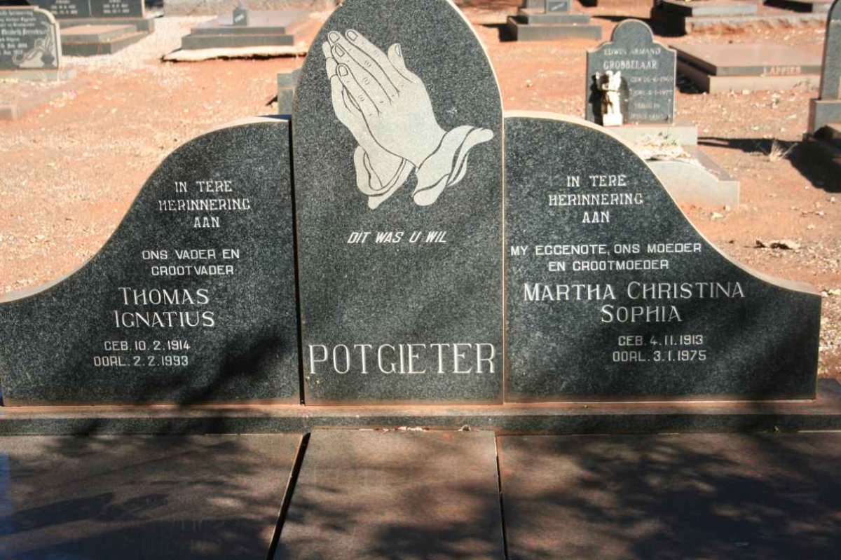 POTGIETER Thomas Ignatius 1914-1993 &amp; Martha Christina Sophia 1913-1975