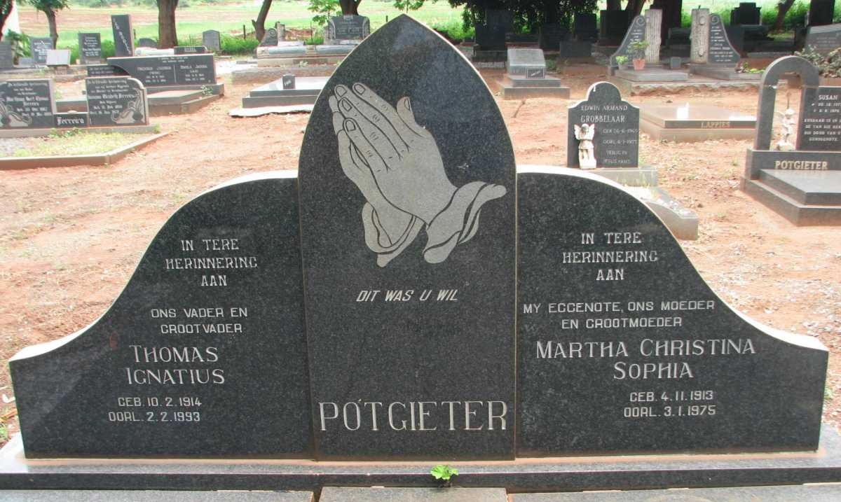 POTGIETER Thomas Ignatius 1914-1993 &amp; Martha Christina Sophia 1913-1975