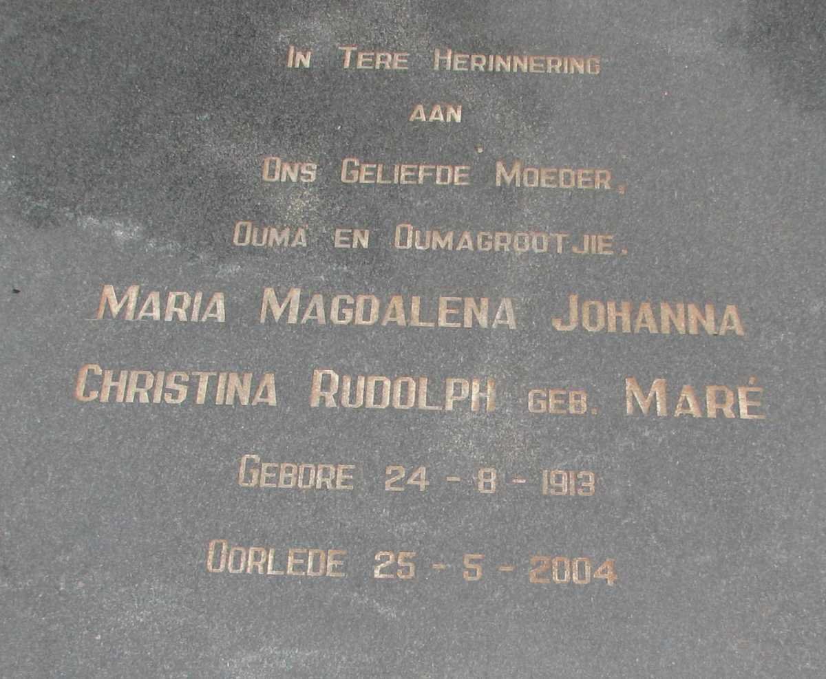 RUDOLPH Maria Magdalena Johanna Christina nee MARÉ 1913-2004
