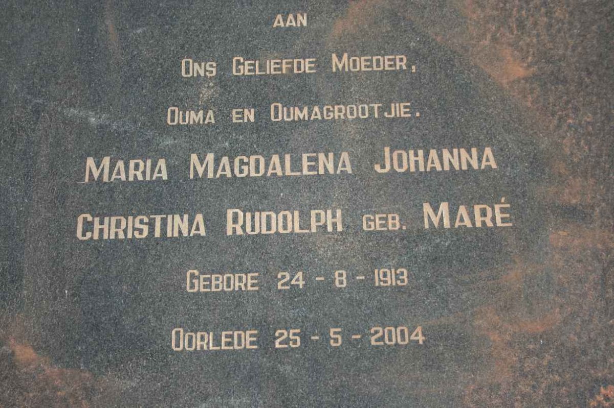 RUDOLPH Maria Magdalena Johanna nee MARÉ 1913-2004