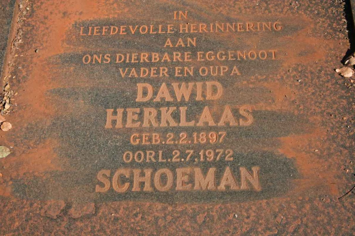 SCHOEMAN Dawid Herklaas 1897-1972