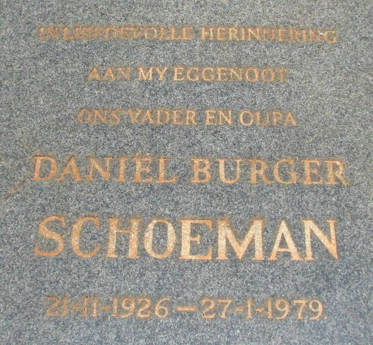SCHOEMAN Daniel Burger 1926-1979