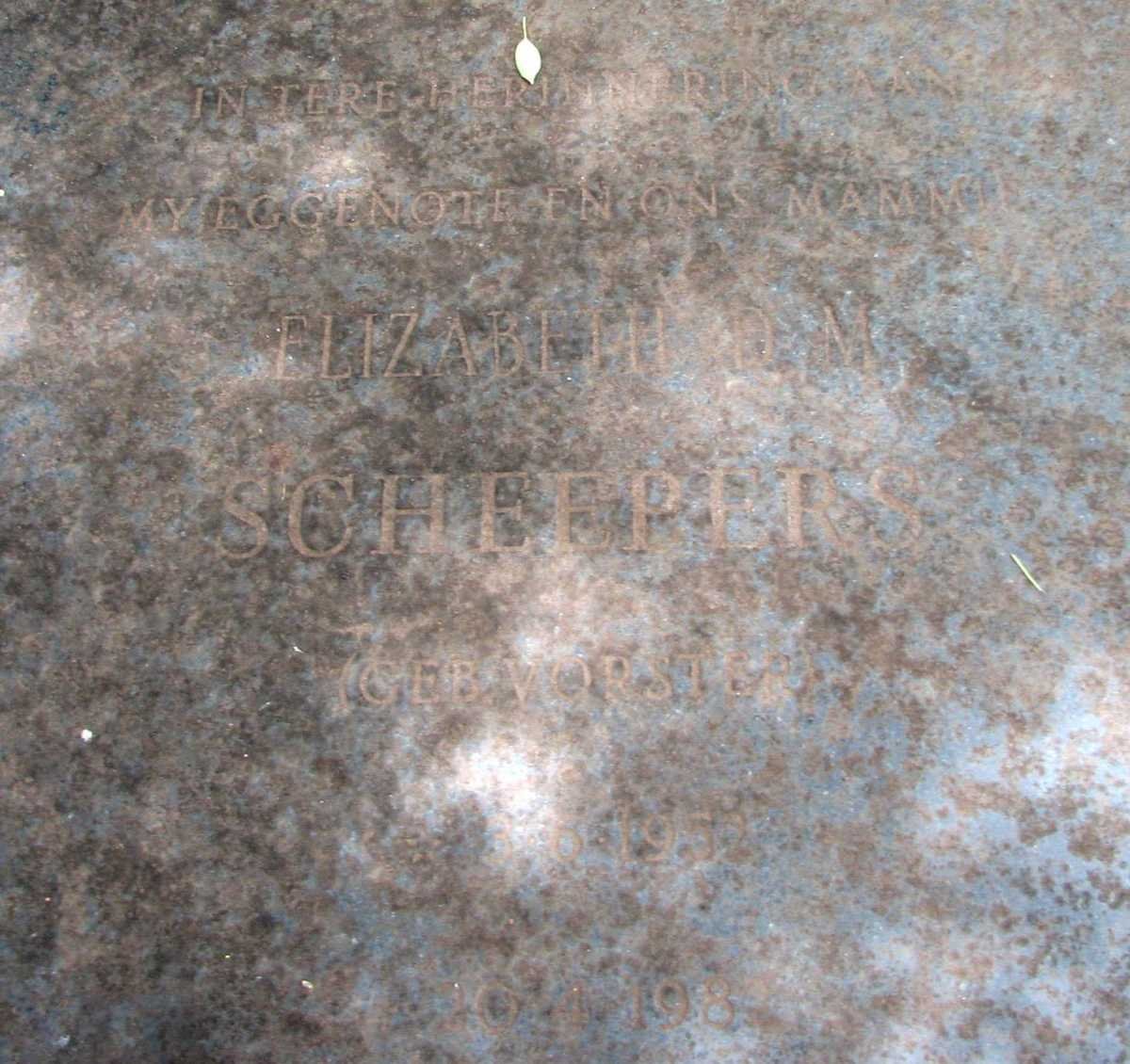 SCHEEPERS Elizabeth D.M. nee VORSTER 1952-1982