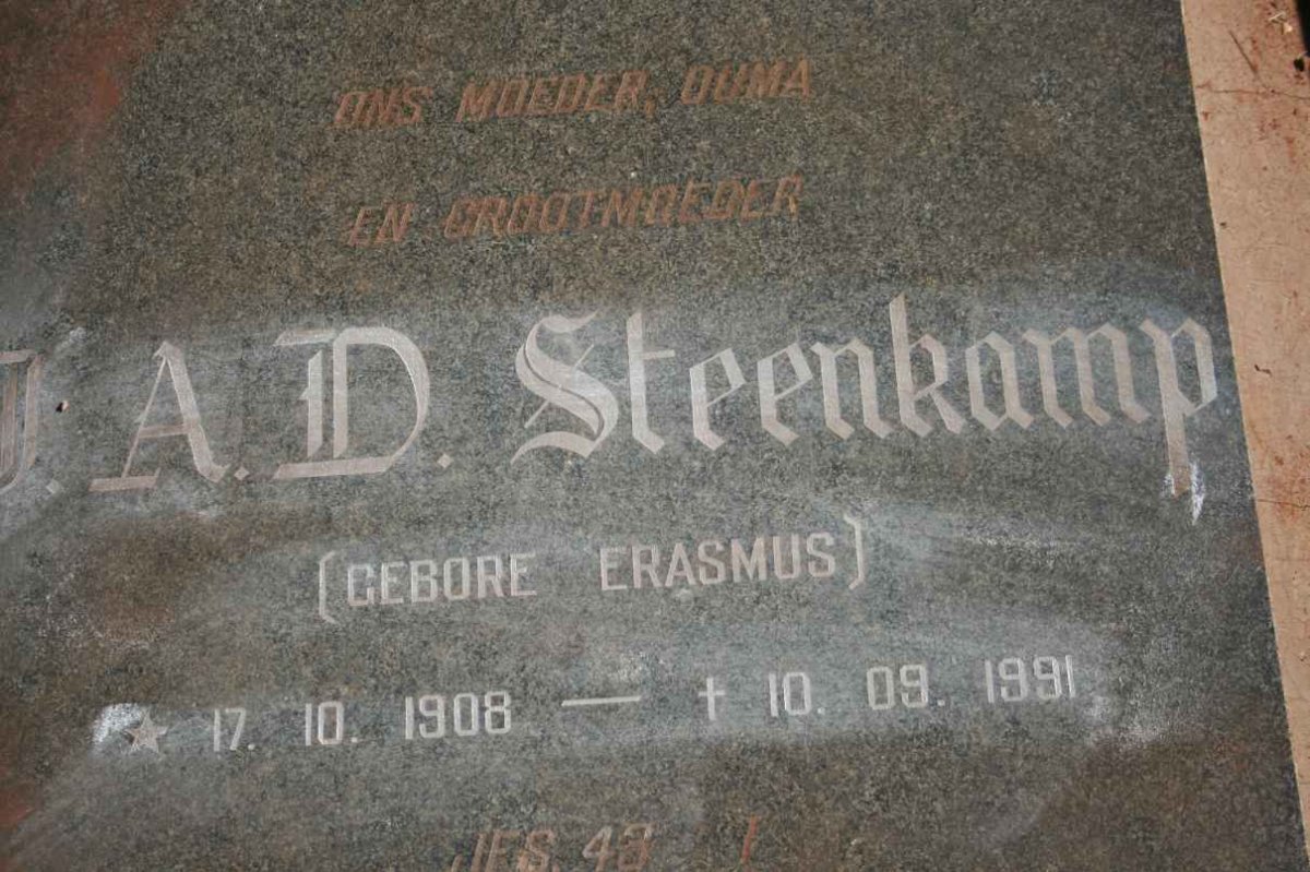 STEENKAMP J.A.D. nee ERASMUS 1908-1991