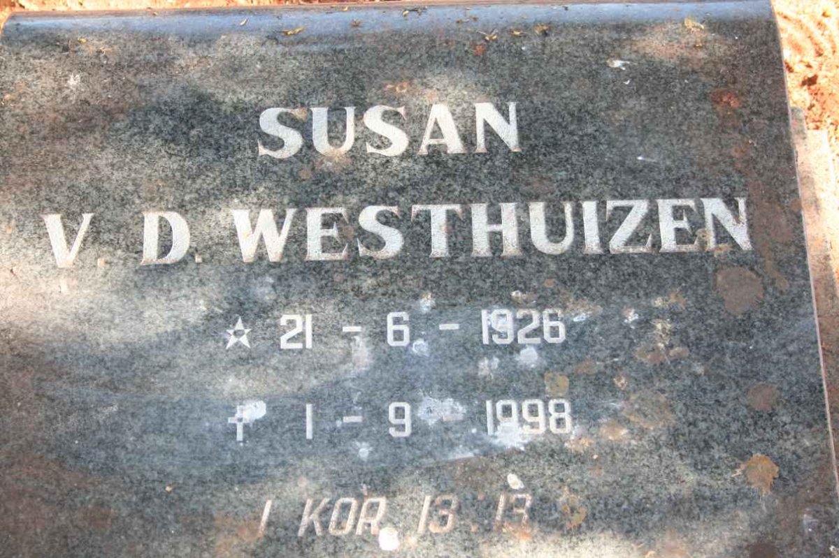 WESTHUIZEN Susan, v.d. 1926-1998 