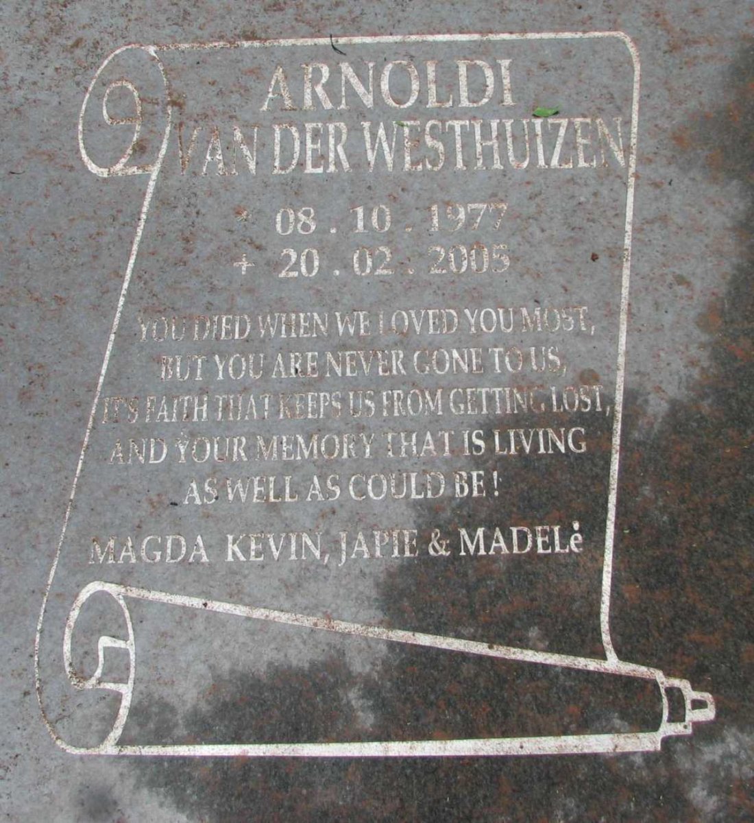 WESTHUIZEN Arnoldi, van der 1977-2005