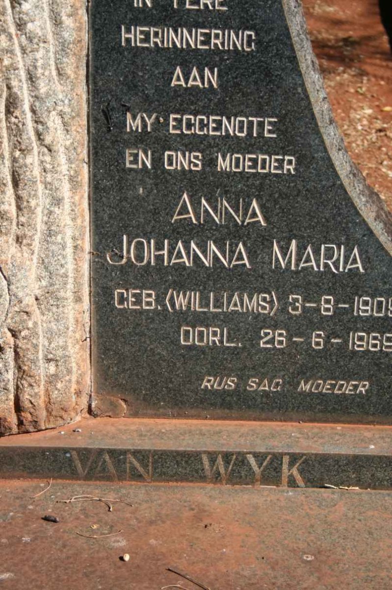 WYK Anna Johanna Maria, van nee WILLIAMS 1909-1969