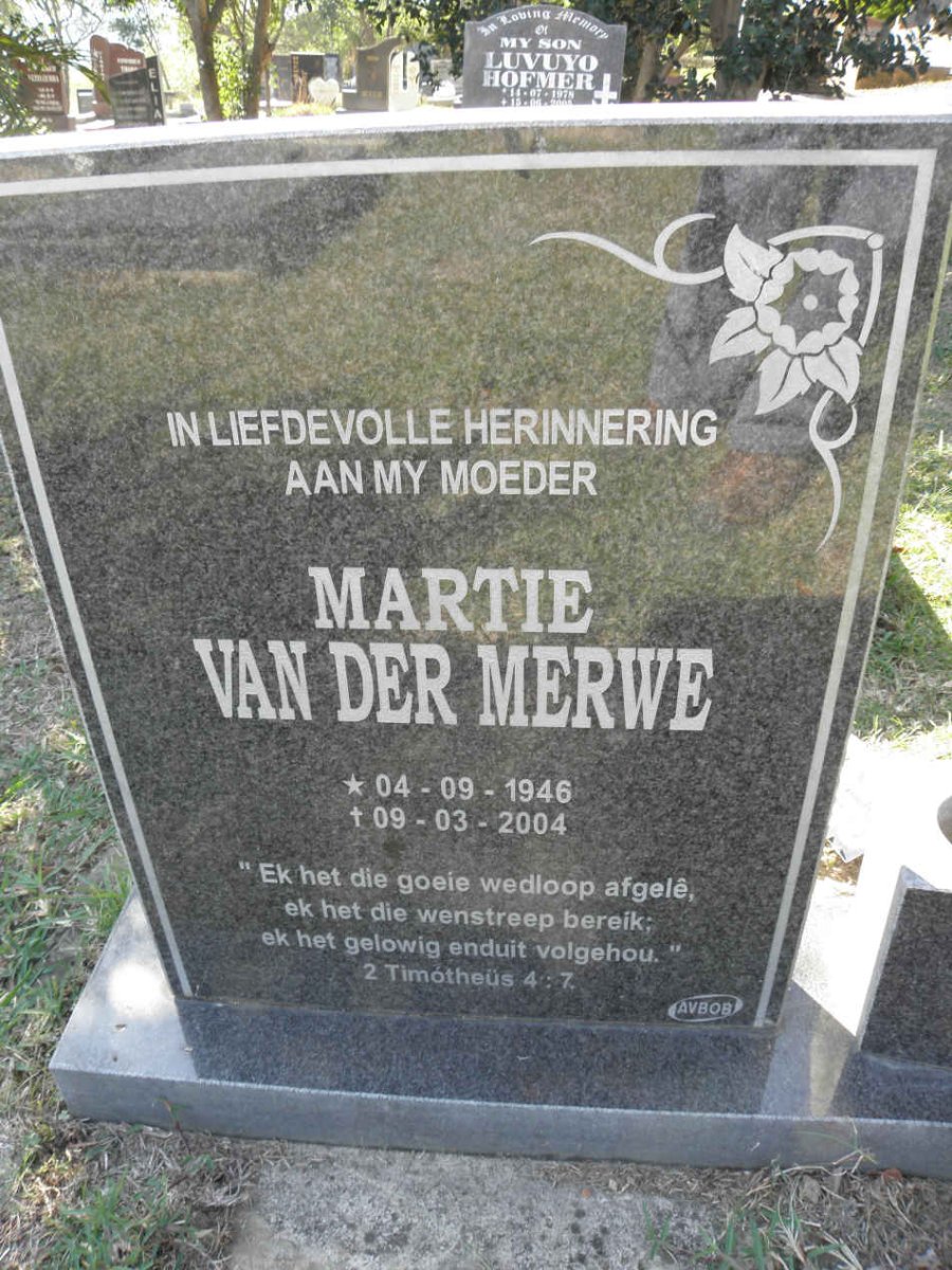 MERWE Martie, van der 1946-2004