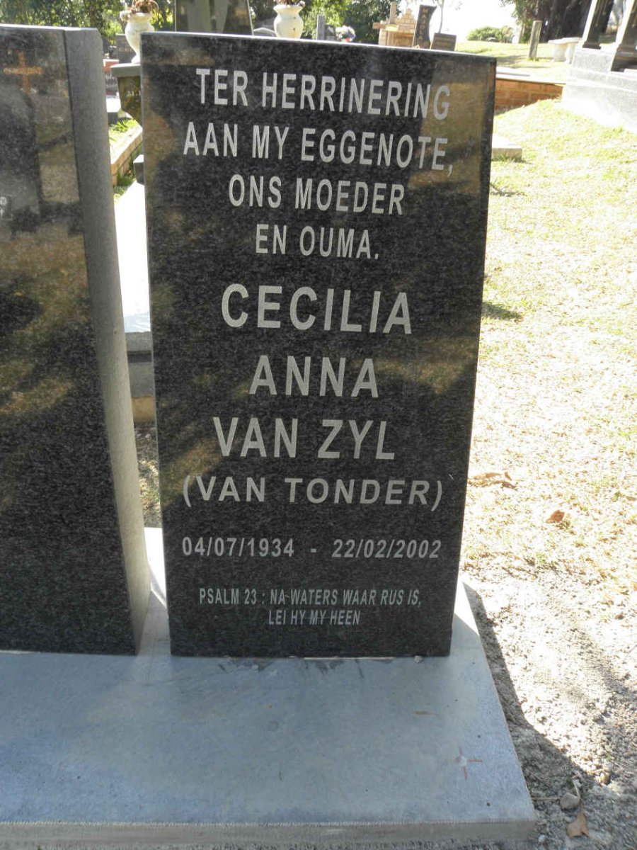 ZYL Cecilia Anna, van nee VAN TONDER 1934-2002