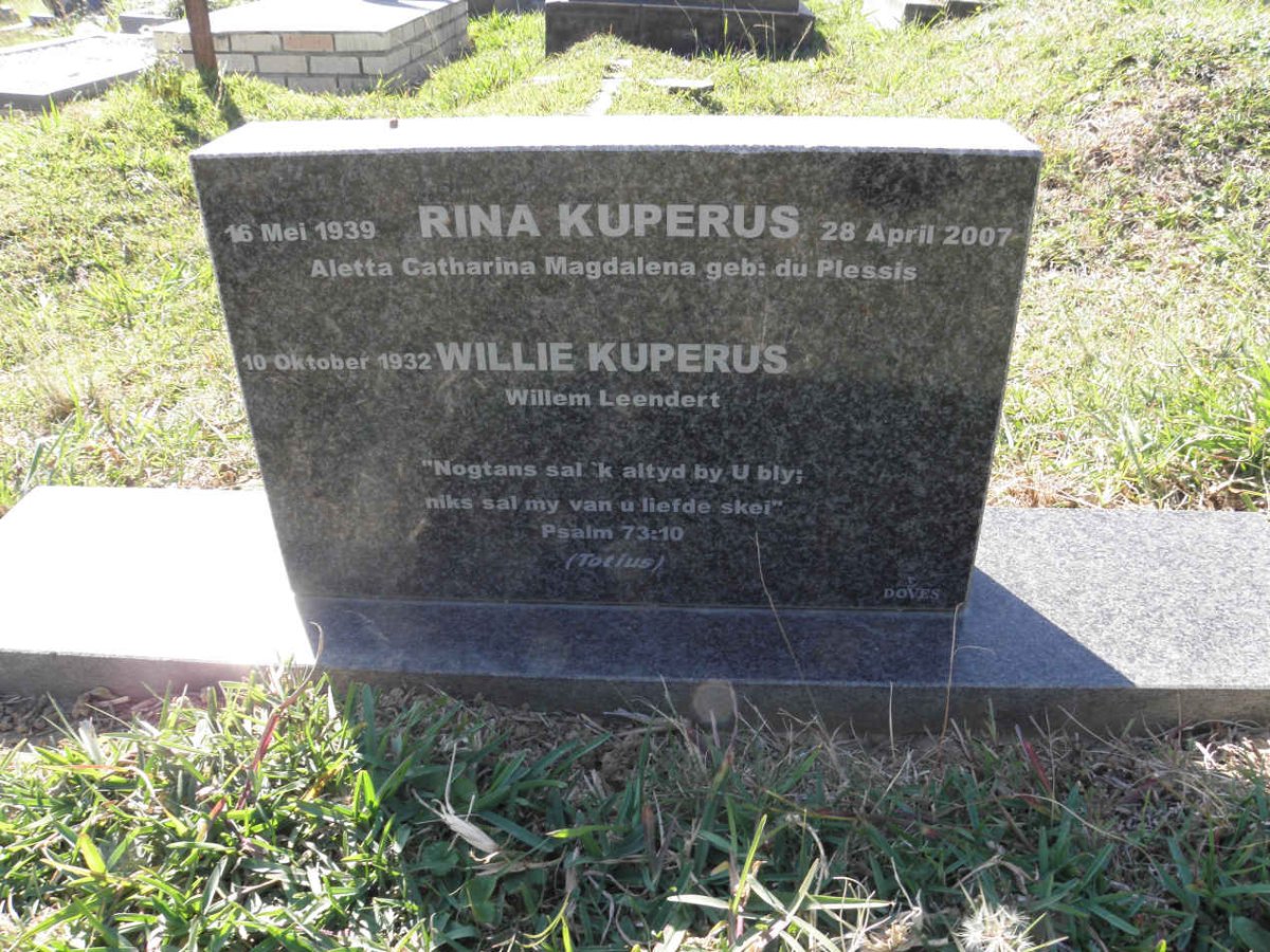 KUPERUS Willem Leendert 1932- &amp; Aletta Catharina Magdalena DU PLESSIS 1939-2007