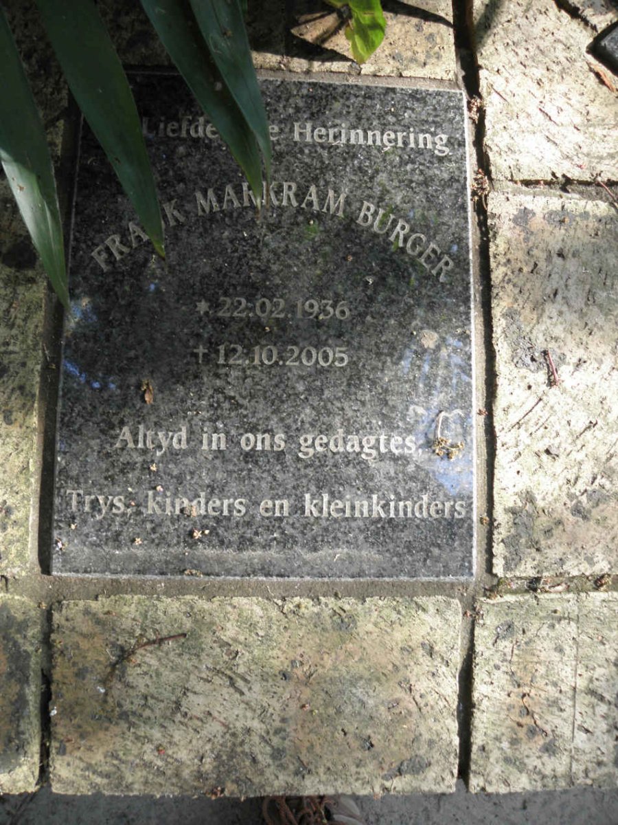 BURGER Frank Markram 1936-2005