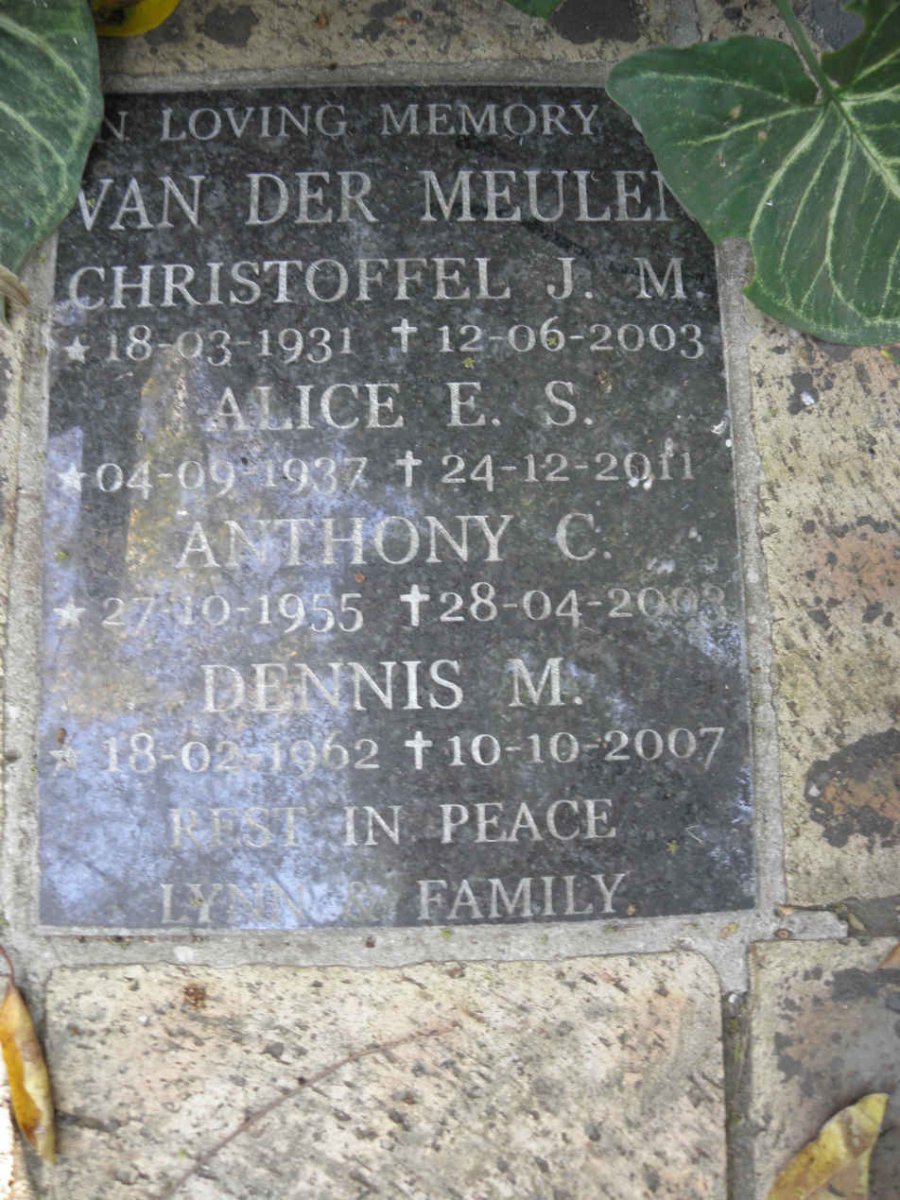 MEULEN Christoffel J M, van der 1931-2003