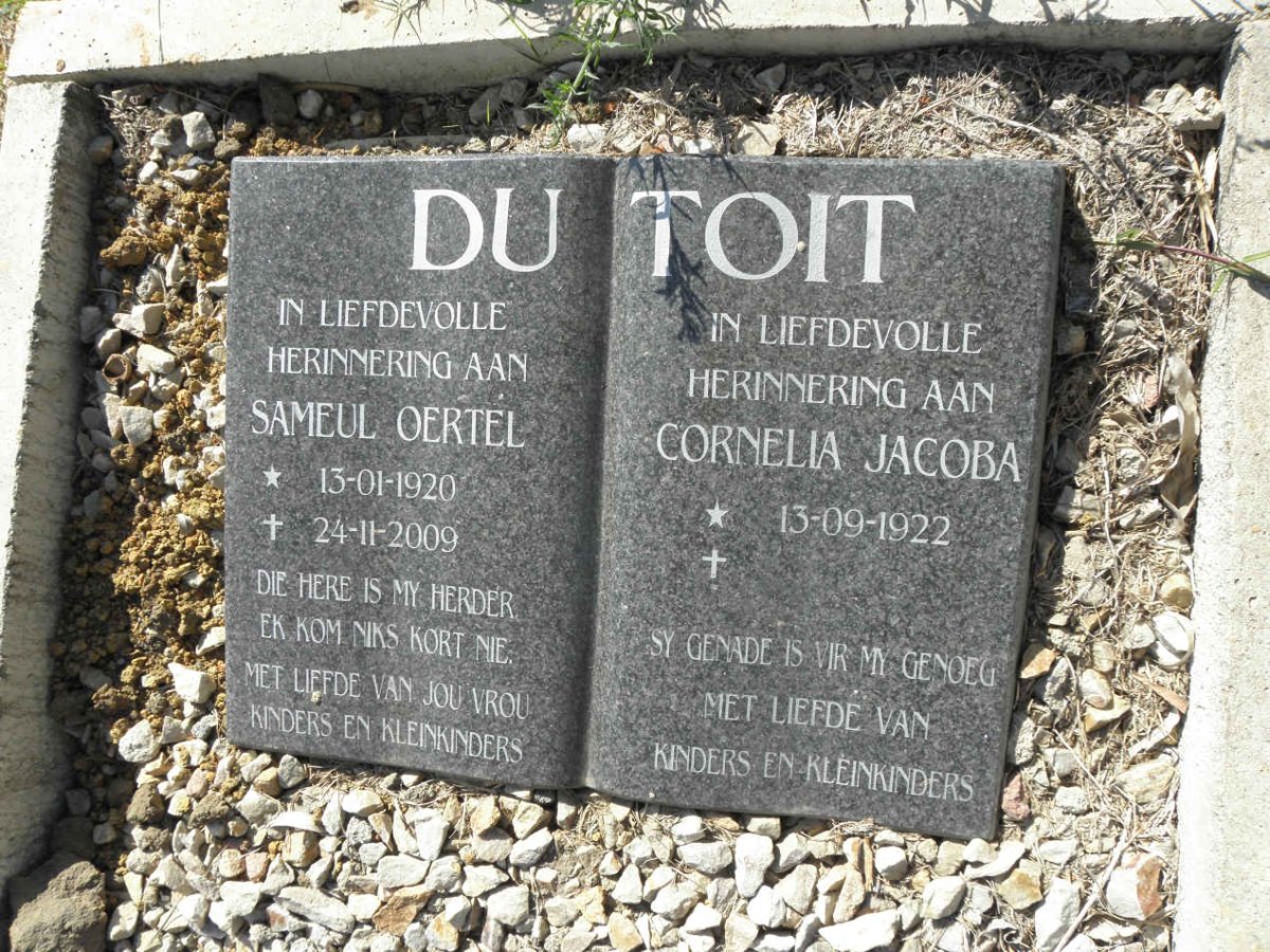 TOIT Sameul Oertel, du 1920-2009 &amp; Cornelia Jacoba 1922-