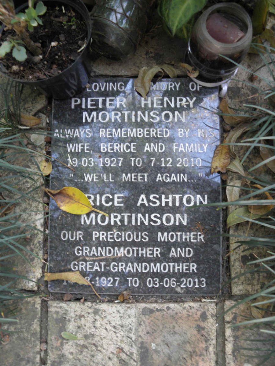 MORTINSON Pieter Henry 1927-2010 &amp; Berice Ashton 1927-2013