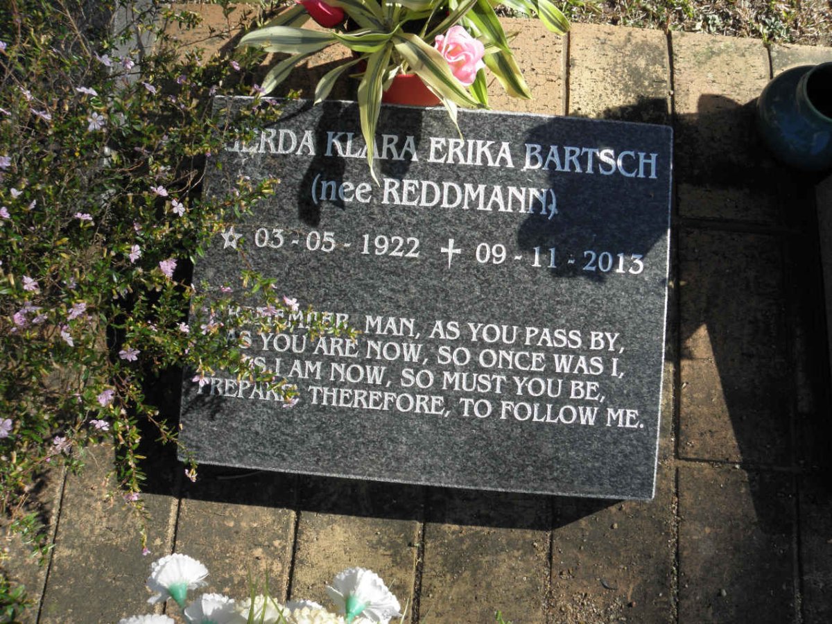 BARTSCH Gerda Klara Erika nee REDDMANN 1922-2013