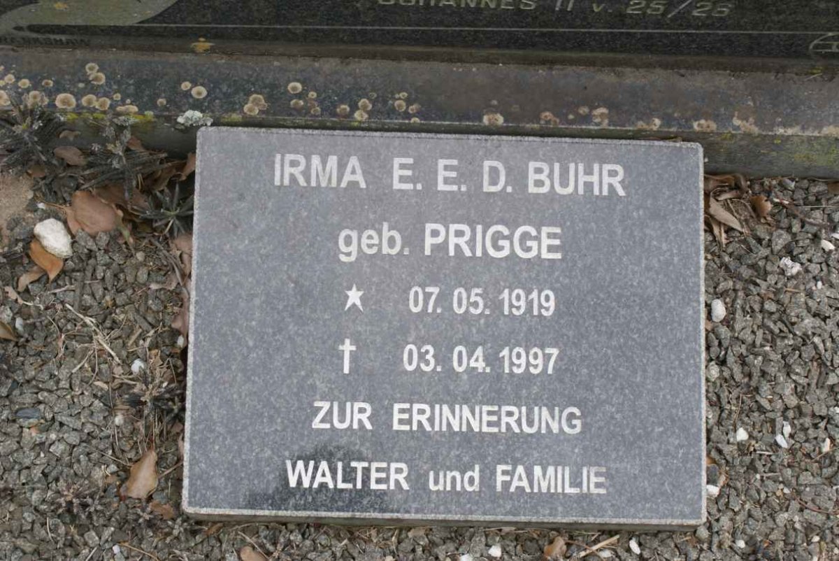 BUHR Irma E.E.D. nee PRIGGE 1919-1997