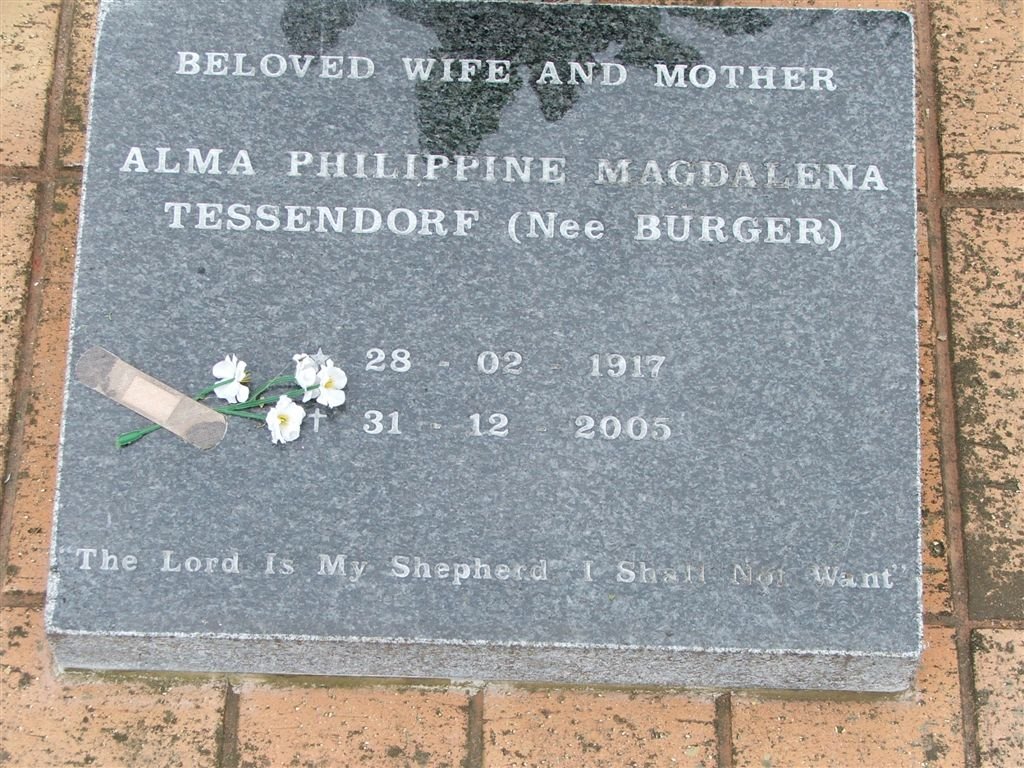 TESSENDORF Alma Philippine Magdalena nee BURGER 1917-2005