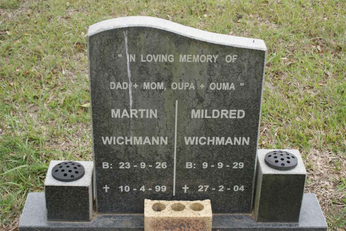 WICHMANN Martin 1926-1999 &amp; Mildred 1929-1904