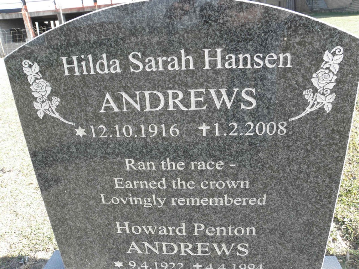 ANDREWS Howard Penton 1922-1994 &amp; Hilda Sarah Hansen 1916-2008