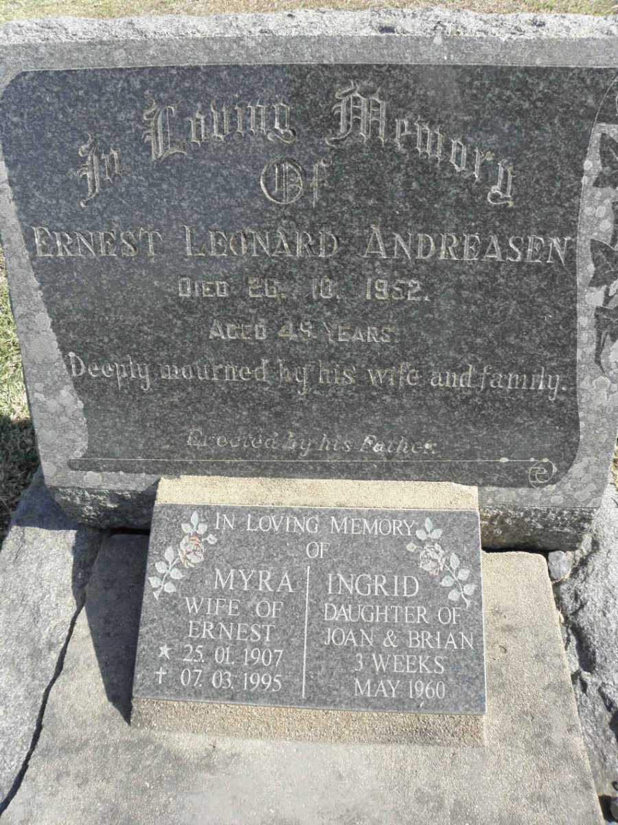 ANDREASEN Ernest Leonard -1952 &amp; Myra 1907-1995 :: ANDREASEN Ingrid -1960