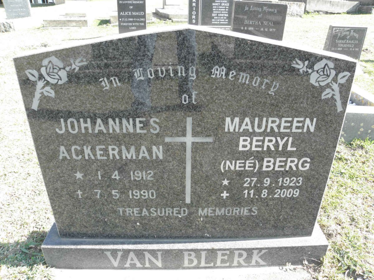 BLERK Johannes Ackerman, van 1912-1990 &amp; Maureen Beryl BERG 1923-2009