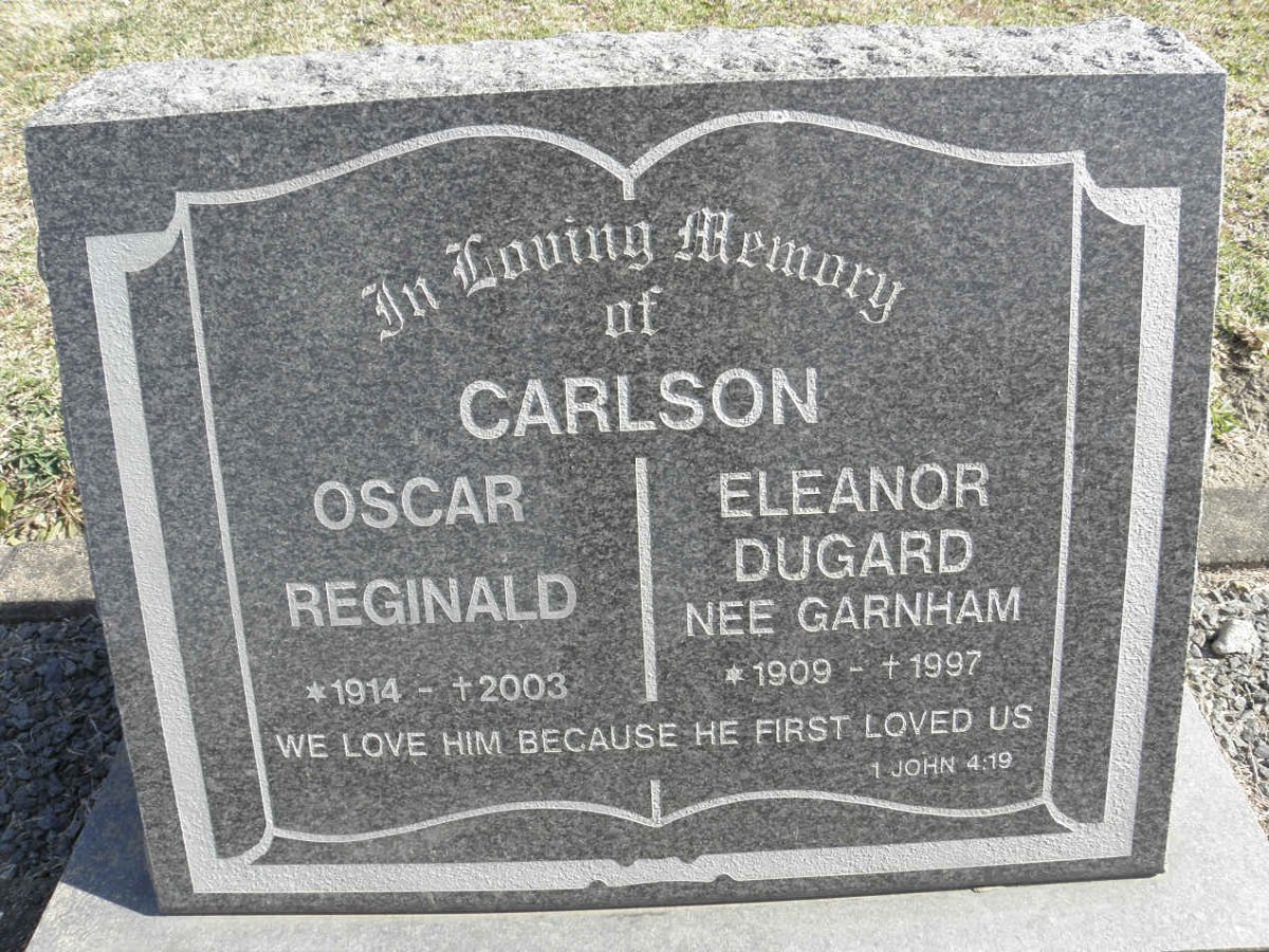 CARLSON Oscar Reginald 1914-2003 &amp; Eleanor Dugard GARNHAM 1909-1997