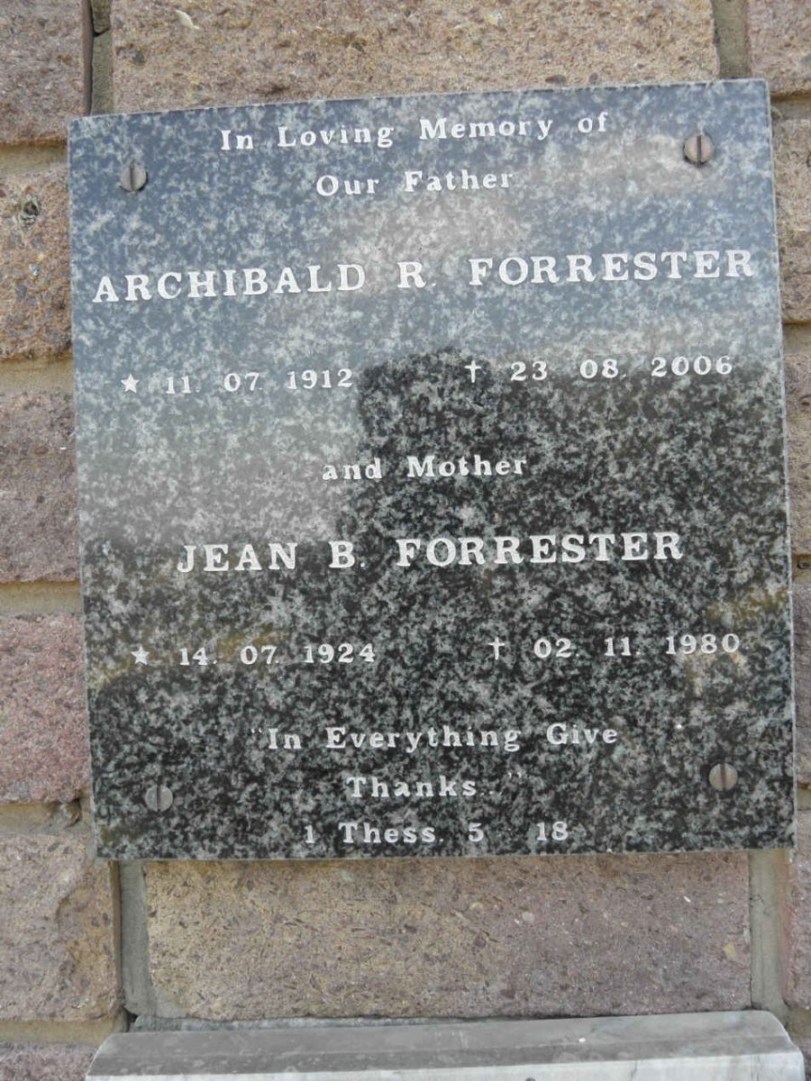 FORRESTER Archibald R. 1912-2006 &amp; Jean B. 1924-1980