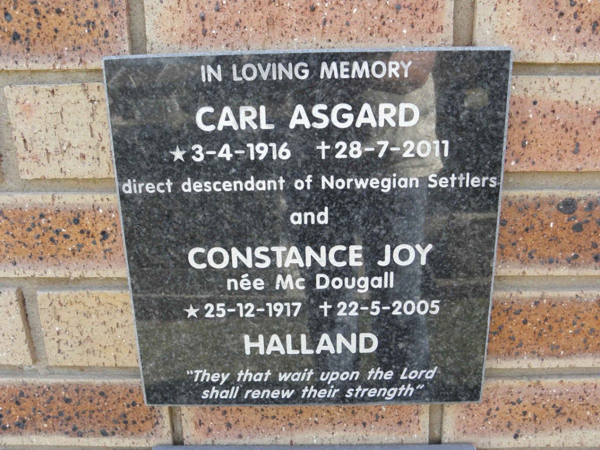 HALLAND Carl Asgard 1916-2011 &amp; Constance Joy McDOUGALL 1917-2005