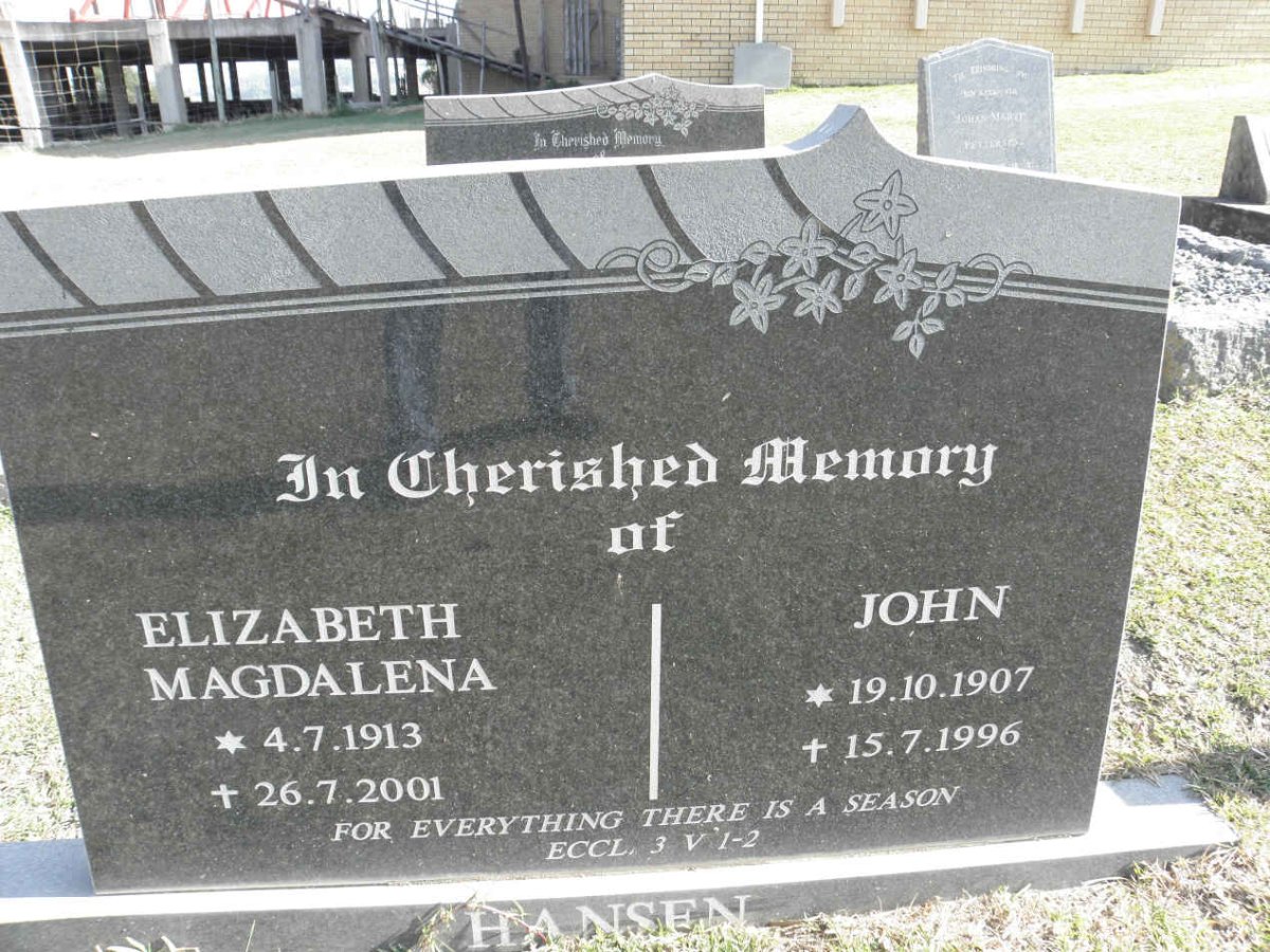 HANSEN John 1907-1996 &amp; Elizabeth Magdalena 1913-2001