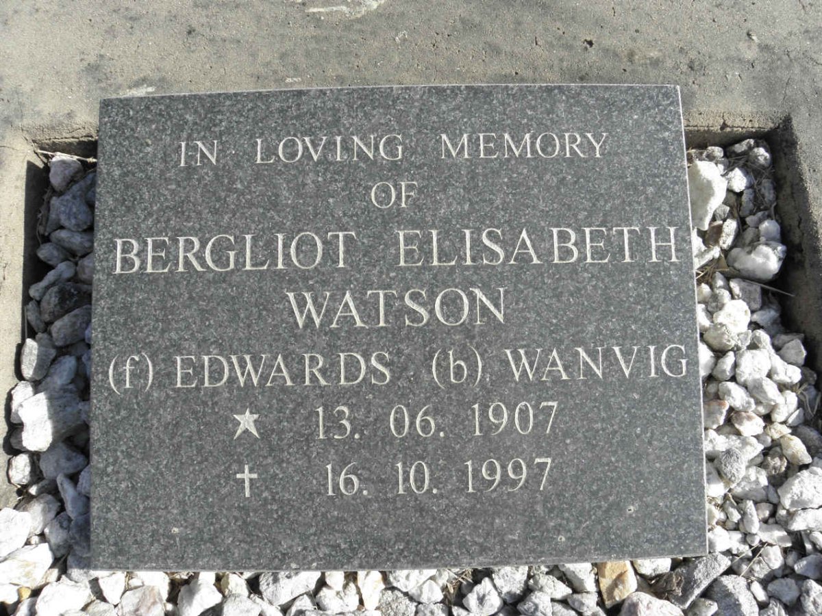 WATSON Bergliot Elisabeth formerly EDWARDS nee WANVIG 1907-1997