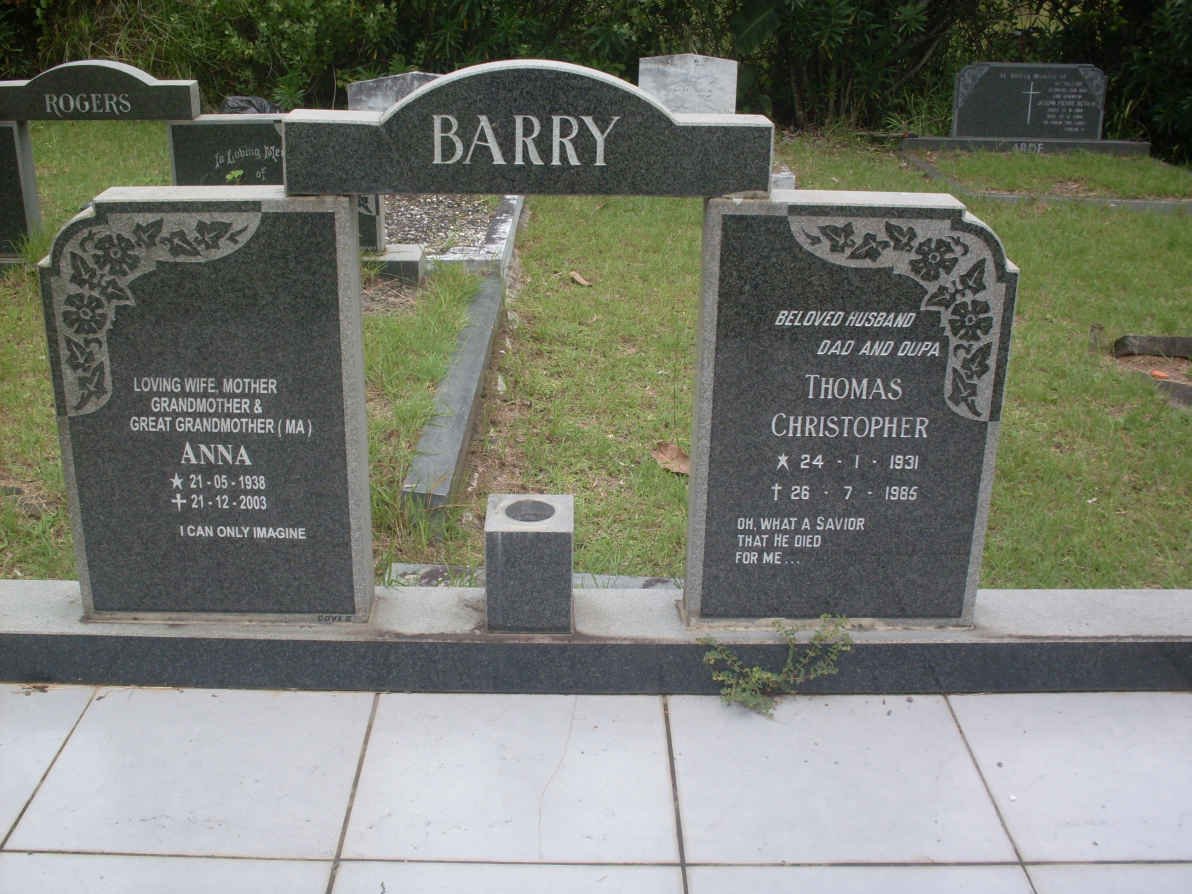 BARRY Thomas Christopher 1931-1985 &amp; Anna 1938-2003