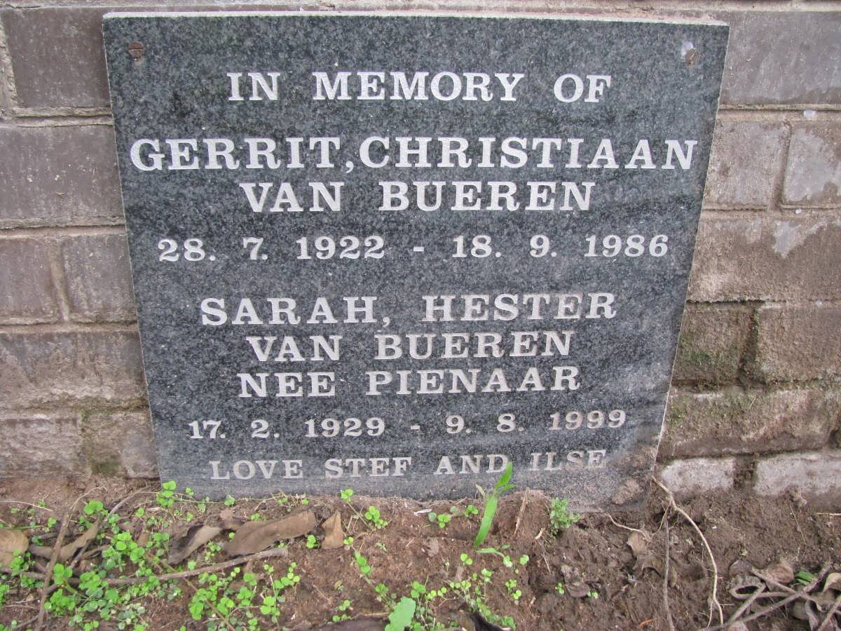 BUEREN Gerrit Christiaan, van 1922-1986 &amp; Sarah Hester PIENAAR 1929-1999