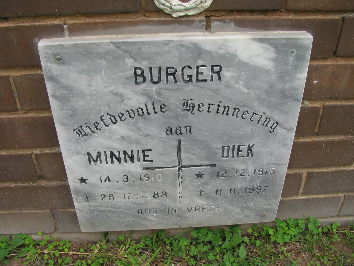 BURGER Diek 1915-1997 &amp; Minnie 1910-1988