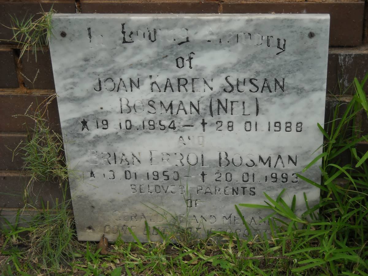 BOSMAN Brian Errol 1950-1993 &amp; Joan Karen Susan NEL 1954-1988