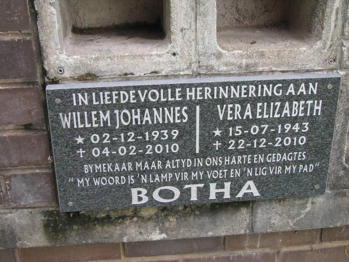 BOTHA Willem Johannes 1937-2010 &amp; Vera Elizabeth 1943-2010