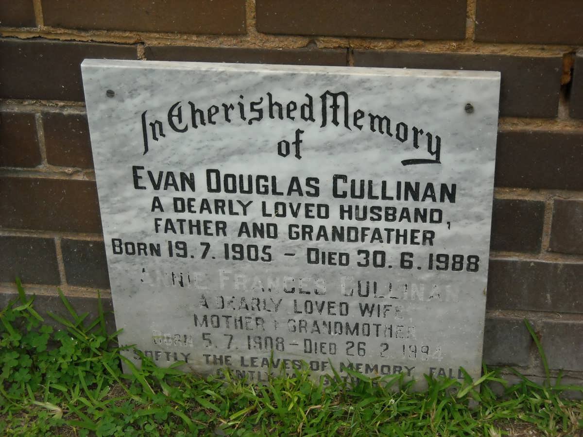 CULLINAN Evan Douglas 1905-1988 &amp; Annie Frances 1908-1994