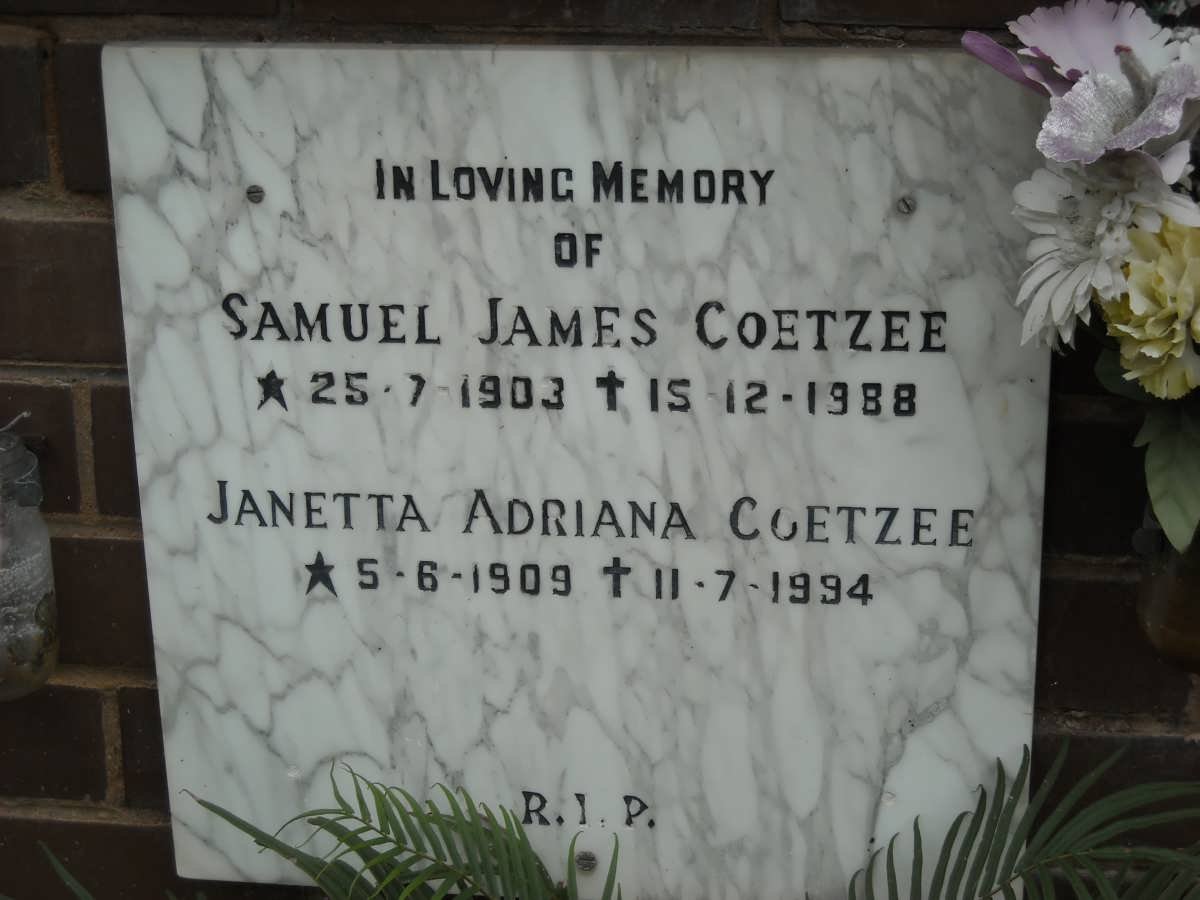 COETZEE Samuel James 1903-1988 &amp; Janetta Adriana 1909-1994