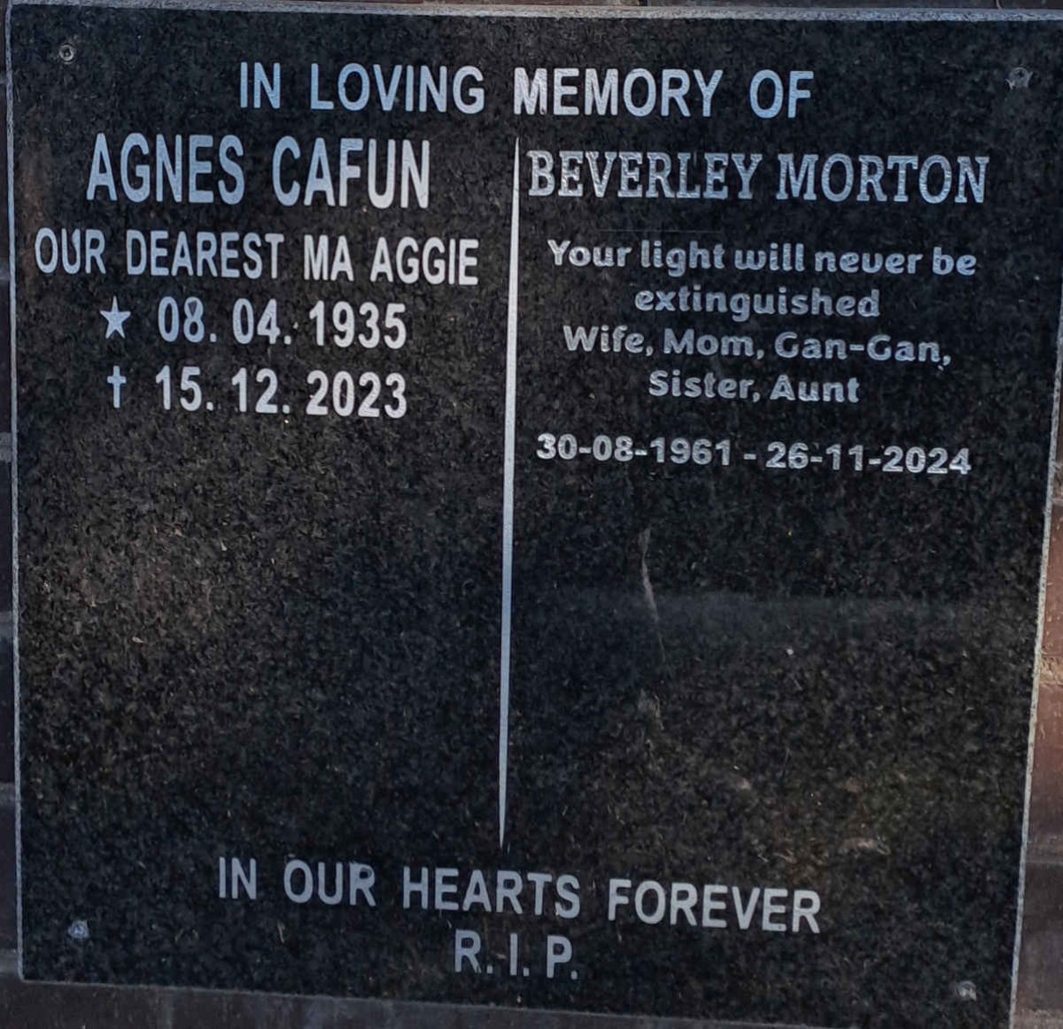 CAFUN Agnes 1935-2023 :: MORTON Beverley 1961-2024