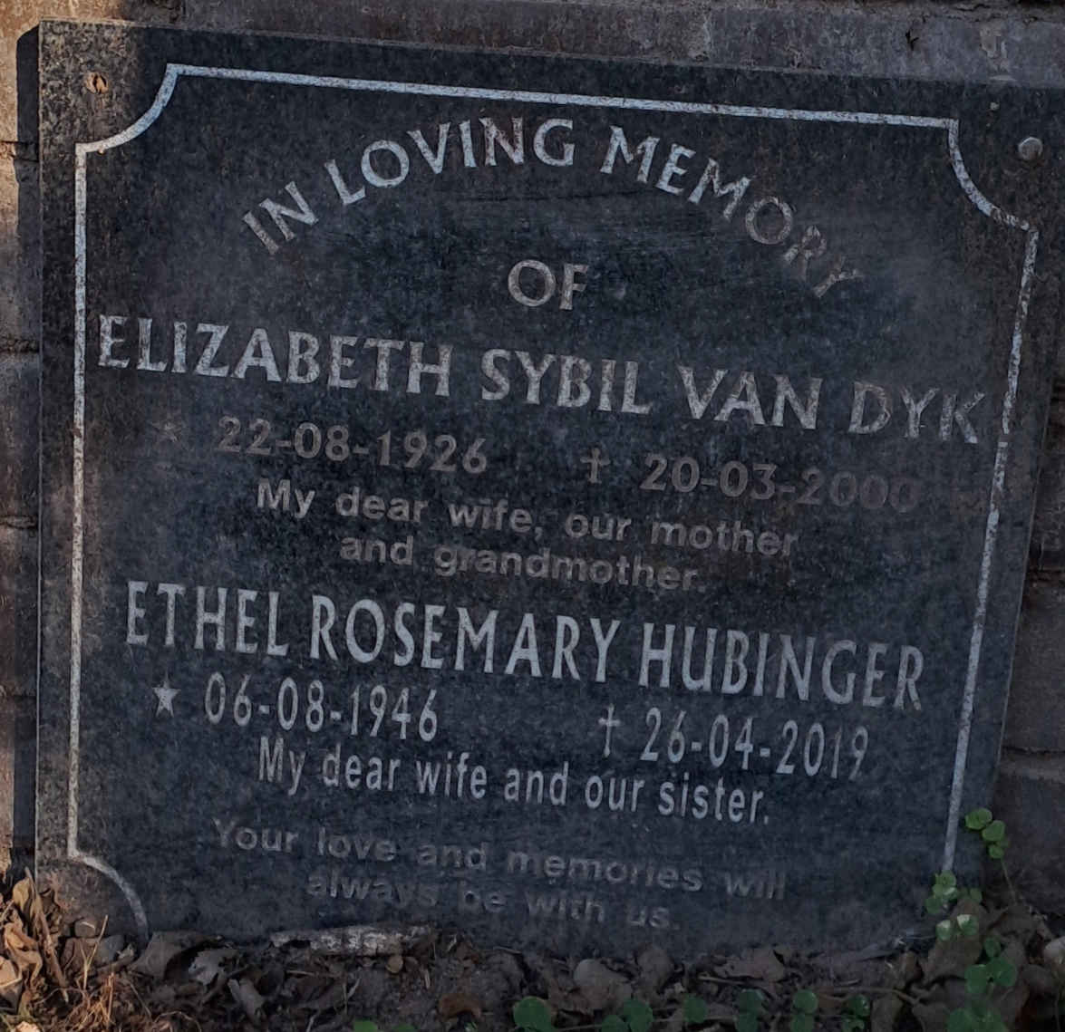 DYK Elizabeth Sybil, van 1926-2000 :: HUBINGER Ethel Rosemary 1946-2019