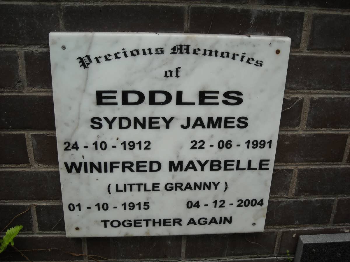 EDDLES Sydney James 1912-1991 &amp; Winifred Maybelle 1915-2004